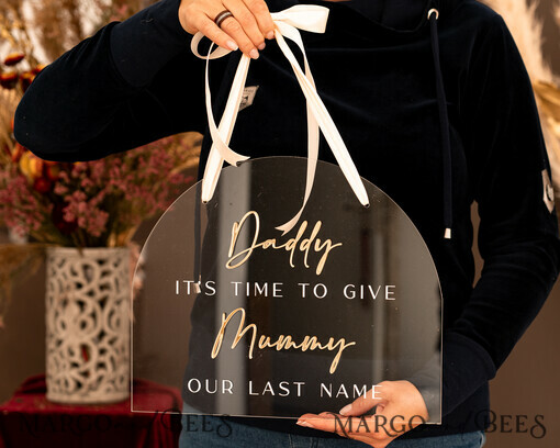 FLOWER GIRL / Page Boy SIGNS acrylic flower girl / page boy signs Personalised acrylic wedding sign, clear transparent acrylic Page boy sign, clear transparent acrylic flower girl sign, flower girl wedding day sign, boho glam clear transparent acrylic wedding decor for flower girl, daddy its time to give mummy our last name, arch clear transparent acrylic here comes the bride