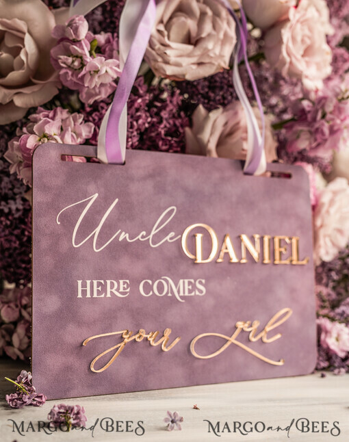 FLOWER GIRL / Page Boy SIGNS acrylic flower girl / page boy signs Personalised acrylic wedding sign, mauve velvet Page boy sign, dusty rose gold acrylic flower girl sign, plum page boy wedding day sign, boh