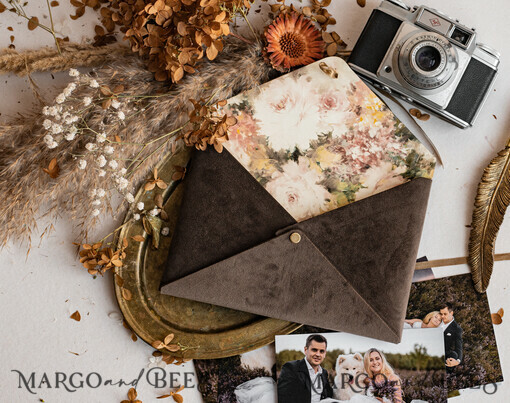 PHOTO ALBUM/ PHOTO BOX  envelopes for photos Packaging for Wedding and Family Photographers, Customized velvet Envelope for Photos with floral liner, velvet Case Prints 5x7