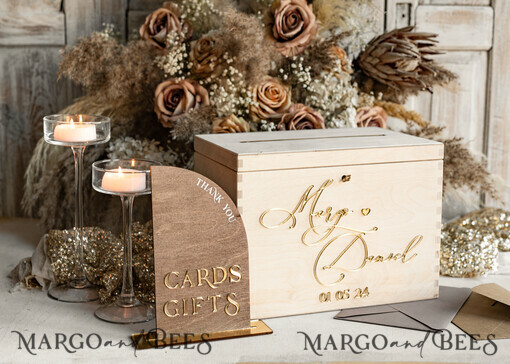  CARD BOXES Wood Eco Rustic Card boxes rustic wood Set Card Box  & Sign, Wedding Card Box with lock cards gifts sign with stand, wooden Wedding Money Box Sing Guestbook Set,  Card Box with slot and lock  cards and gift Arch acrylic sign set