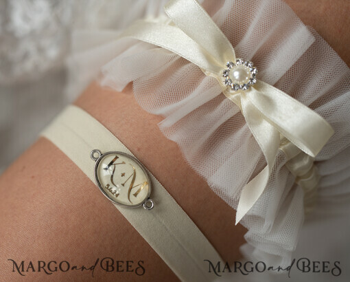 BRIDE bolero, robes, garter GARTER FOR BRIDE Set of Two gartes, personalised wedding garter in box, something blue tulle garter & personalised toss set, garter for bride, bridal shower gift for bride, ivory tulle garter set, gift for bride, toss garter