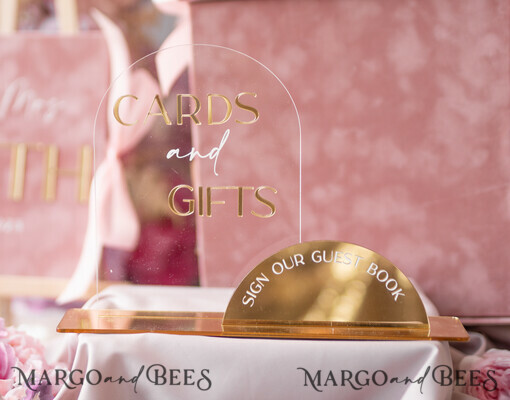 TABLE DECOR SIGNS Guestbook & Cards Gifts Signs Golden Acrylic gifts & cards signs with stand, blush pink Velvet and gold guestbook Sign, Golden Plexi gifts & cards signs, Luxury Wedding guestbook Decor Centerpieces
