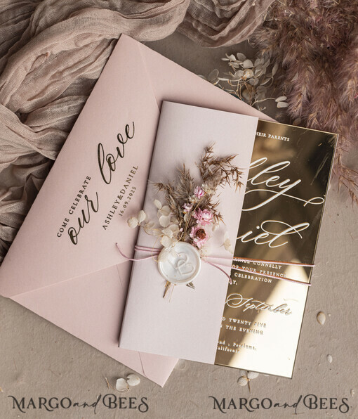 WEDDING INVITATIONS plexi acrylic mirror Luxury Mirror gold Wedding Invitations, Elegant Blush Pink Wedding Cards, Glamour Acrylic  Wedding Invites, Clear Plexi Wedding Invitation Suite