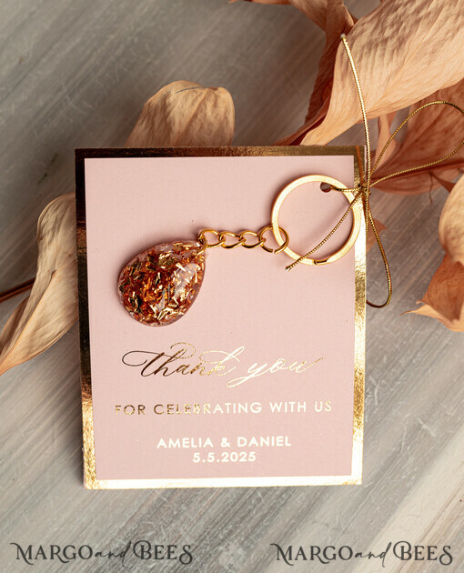 WEDDING FAVORS Resin Custom Resin Keychain Wedding Favors For Guests in bulk Custom Resin Keychain, Golden personalised Thank you gifts Teardrop Keychain with Gold-Plated Stainless Steel Hardware