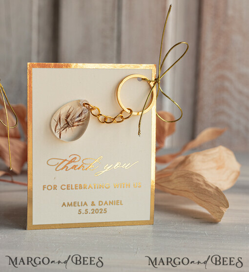 WEDDING FAVORS Resin Custom Resin Keychain Wedding Favors For Guests in bulk Custom Resin Keychain, Golden personalised Thank you gifts Teardrop Keychain with Gold-Plated Stainless Steel Hardware