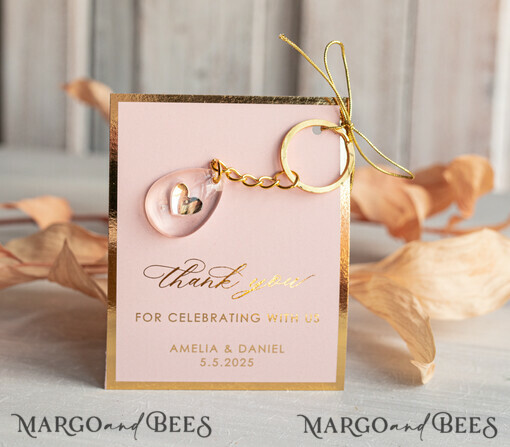 WEDDING FAVORS Resin Custom Resin Keychain Wedding Favors For Guests in bulk Custom Resin Keychain with heart, Golden personalised Thank you gifts Teardrop Keychain with Gold-Plated Stainless Steel Hardware