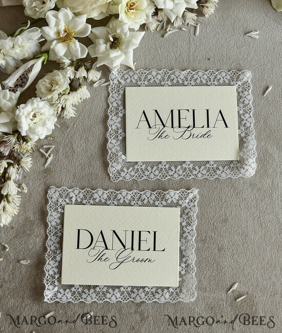 PLACE CARDS / TABLE CARDS Lace Romantic Lace ivory Wedding Place Cards, Elegant Name Tags for Your Wedding Tables,  03/laceD/W