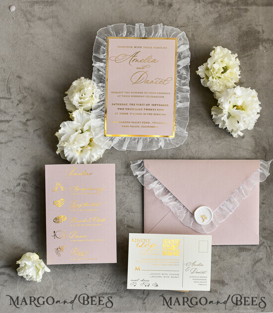 WEDDING INVITATIONS vintage lace/ rustic lace Personalized Golden Wedding invitations Vintage Lace Invites Ivory 01/laceFalgold/z