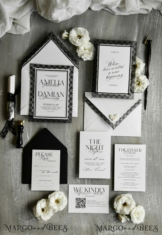 WEDDING INVITATIONS vintage lace/ rustic lace Personalized Golden Wedding invitations Vintage Lace Invites Ivory 04/laceD/z