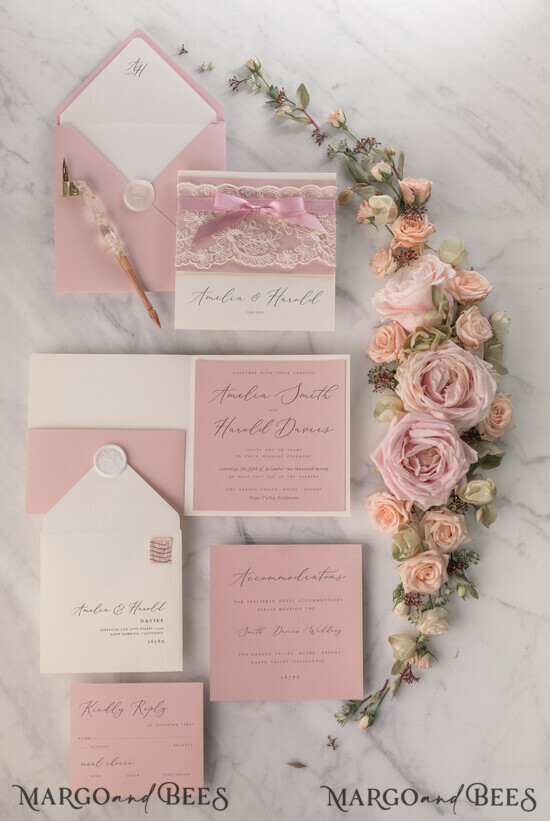 WEDDING INVITATIONS vintage lace/ rustic lace Handmade wedding invitation, lace invites 02/lacea/z