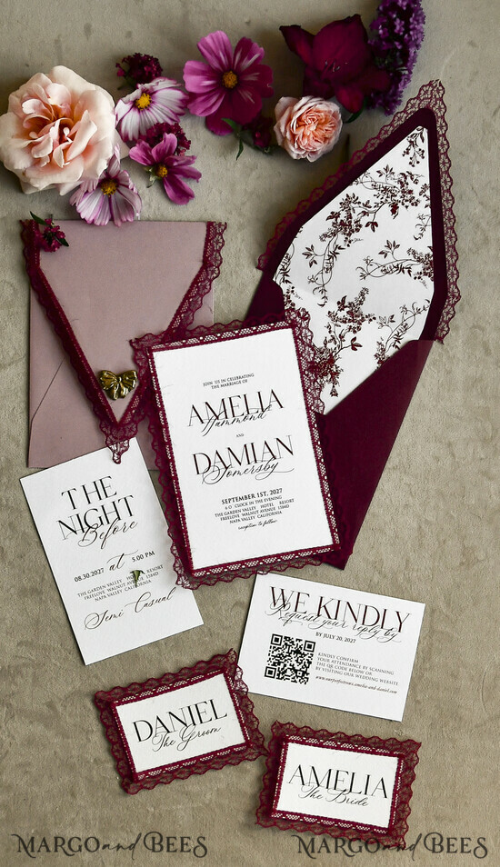 WEDDING INVITATIONS vintage lace/ rustic lace Personalized Golden Wedding invitations Vintage Lace Invites Ivory 05/laceD/z