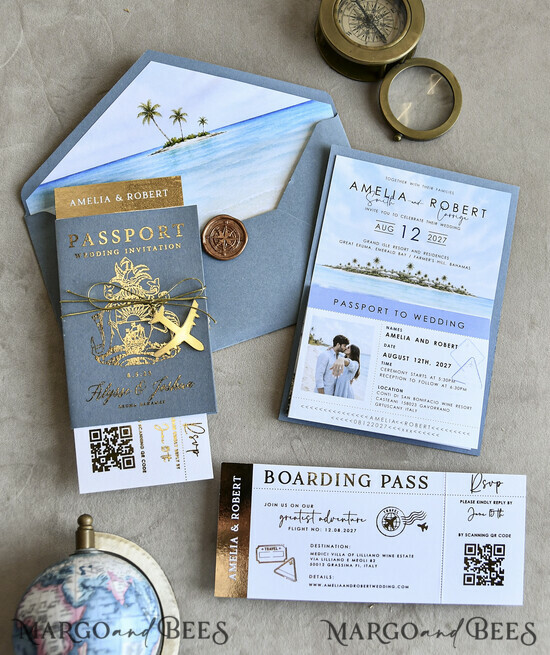 WEDDING INVITATIONS passport to love/ beach wedding invites  Sage Green Passport Wedding Invitation, Wedding Cards  Boarding Pass,  Tuscany Passport Wedding Invitations  Abroad, Destination Wedding Invites, Travel Map Wedding Stationary 02/passDest/z
