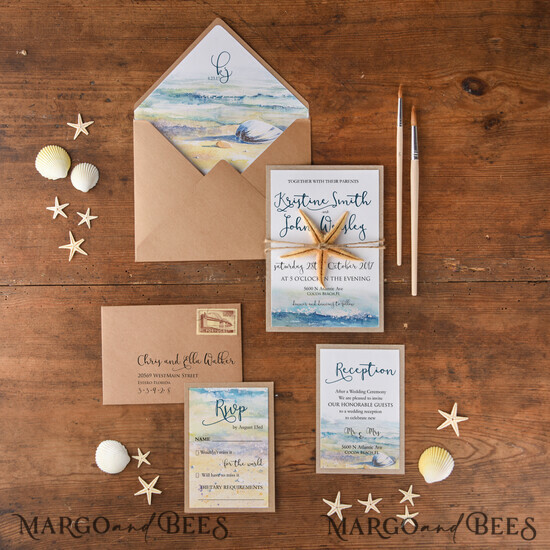 WEDDING INVITATIONS passport to love/ beach wedding invites  Custom wedding invitation, seaside ceremony style stationery, eco 01/beach/z