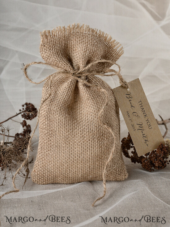 HOCHZEITSGESCHENKE Rustikale Jutesäckchen als Geschenke Gastgeschenke, rustikale Jute-Geschenktasche und Etikett 01/btt/bg