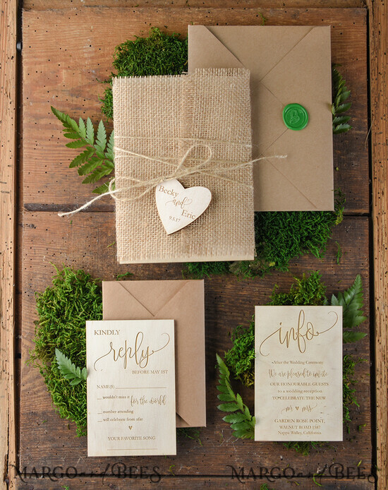 WEDDING INVITATIONS forest / Mountains / woodland theme Wedding invitations custom colors, wooden invites 01/woodn/z
