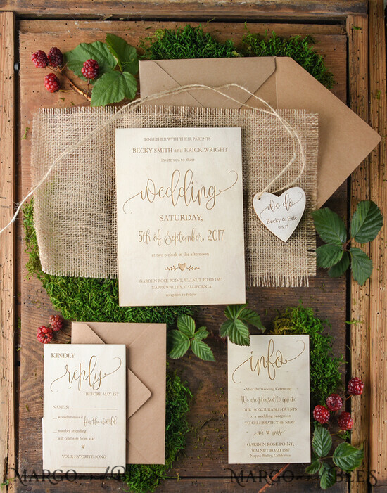 WEDDING INVITATIONS forest / Mountains / woodland theme Unique wedding invitations, rustic wood stationery 02/woodn/z