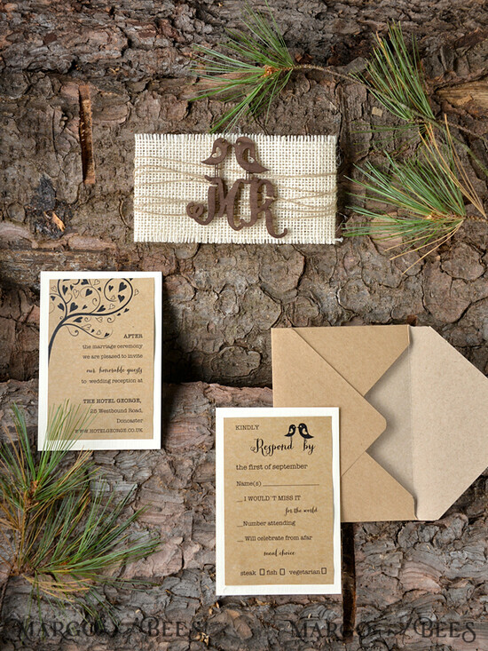 WEDDING INVITATIONS forest / Mountains / woodland theme Stylish wedding invitation, wooden invites 04/wood/z