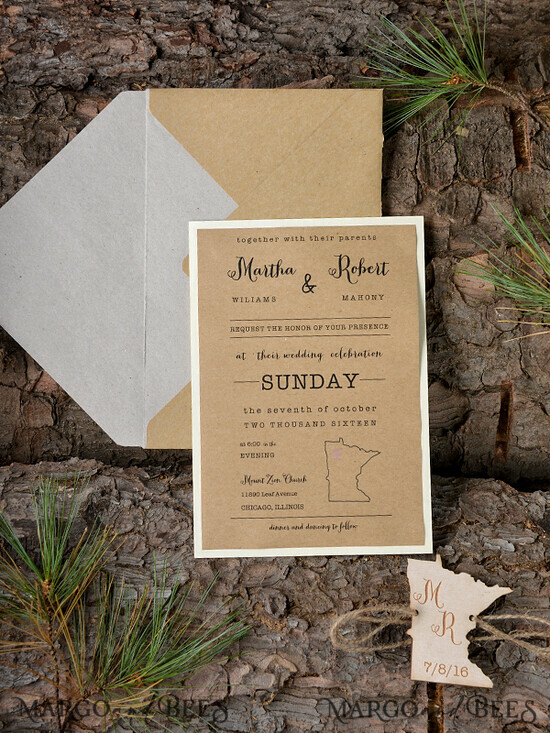 WEDDING INVITATIONS forest / Mountains / woodland theme Handmade wedding invitation, rustic wood stationery 22/wood/z