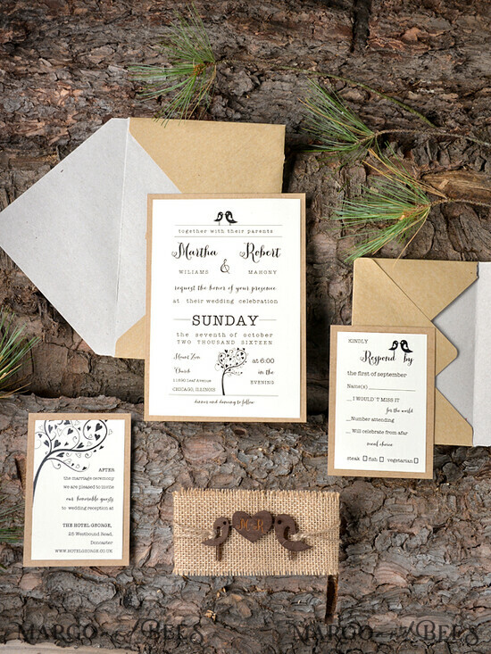 WEDDING INVITATIONS forest / Mountains / woodland theme Wedding invitations suite, rustic wood stationery 24/wood/z