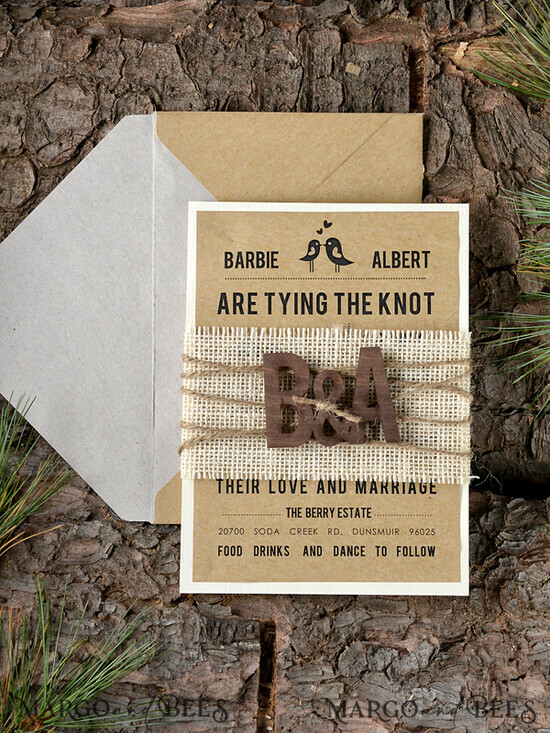 WEDDING INVITATIONS forest / Mountains / woodland theme Wedding invitations handmade, natural rustic stationery 25/wood/z