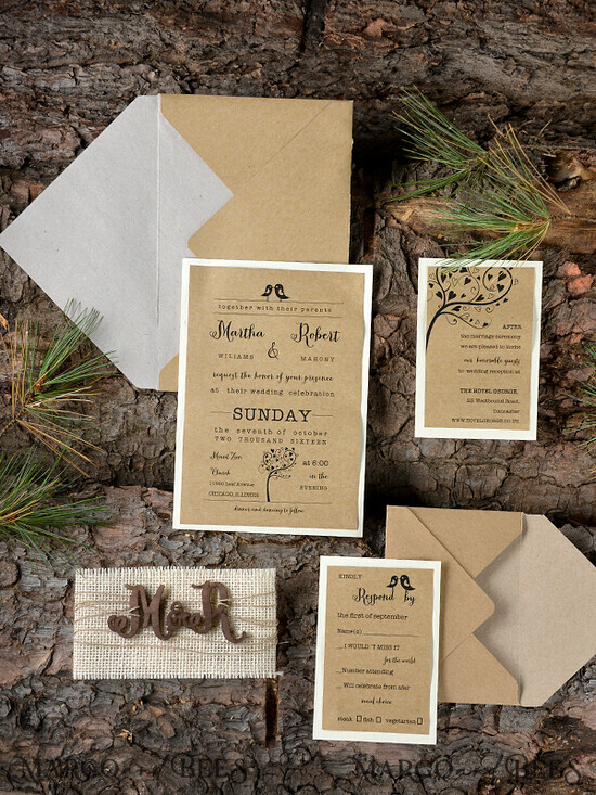 WEDDING INVITATIONS forest / Mountains / woodland theme Bespoke wedding invitation, woodland stationery 26/wood/z