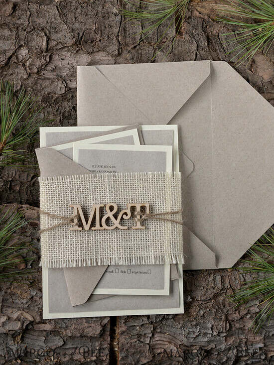 WEDDING INVITATIONS forest / Mountains / woodland theme Custom Wedding invitations, country barn stationery 30/wood/z