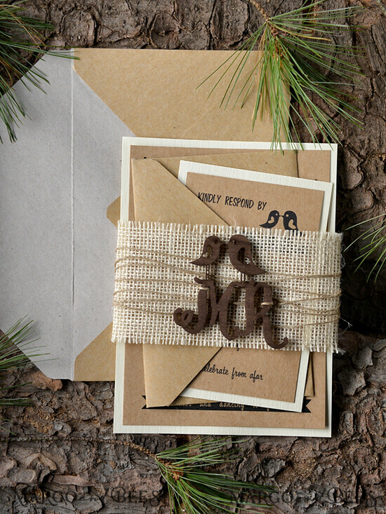 WEDDING INVITATIONS forest / Mountains / woodland theme Wedding invitations online, country barn stationery 32/wood/z