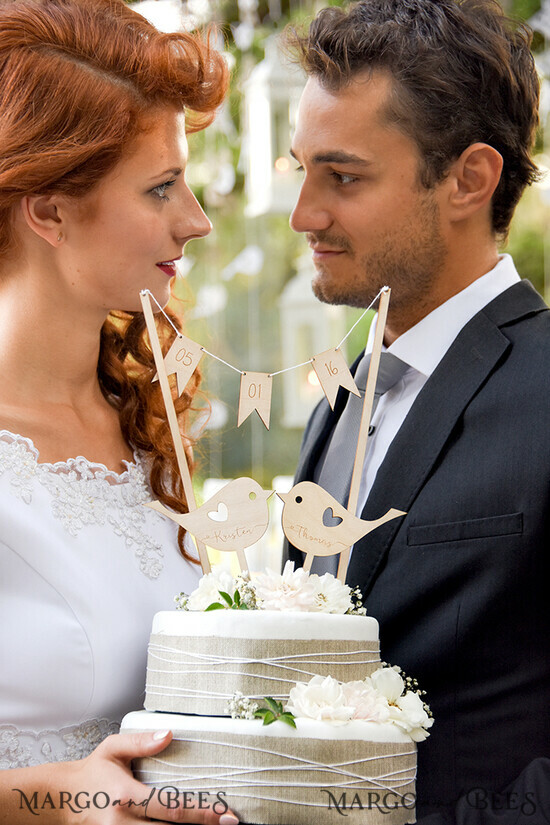 CAKE TOPPER RUSTIC topper, wooden 3/RUSBirds/CT