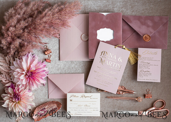 WEDDING INVITATIONS gold / rose gold / silver / glitter Glamour Pink Velvet Wedding Invitations, Luxury Golden Tassel Wedding Invitation Suite, Romantic Blush Pink Arabic Wedding Cards, Elegant Golden Shine Wedding Invites 07/goldvelvet/z