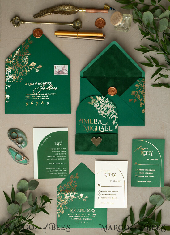 WEDDING INVITATIONS gold / rose gold / silver / glitter Arch Gold Greenery wedding invitation suite, Green Wedding Invites, Glamour Wedding Invitations, Greenery Wedding Set 02/velGgreen/z