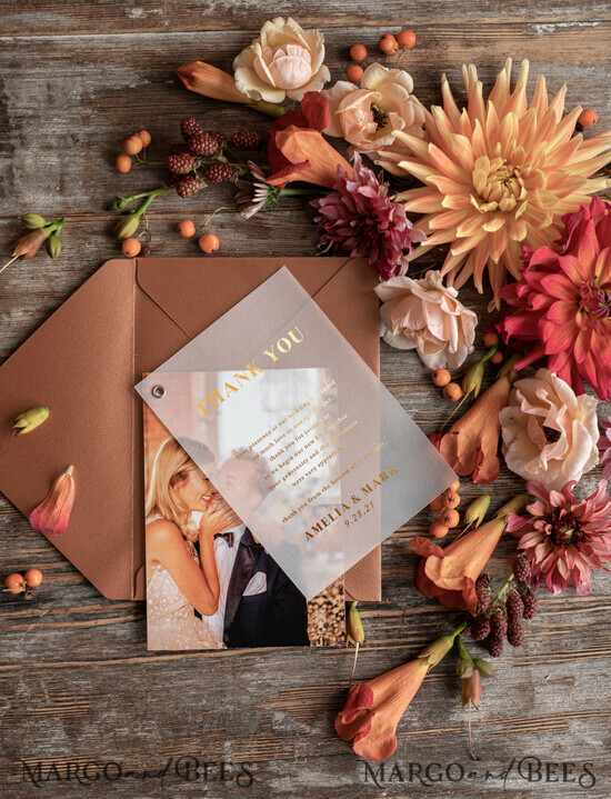 THANK YOU CARDS modern/romantic Thank you note card with your photo 5/goldz/THC