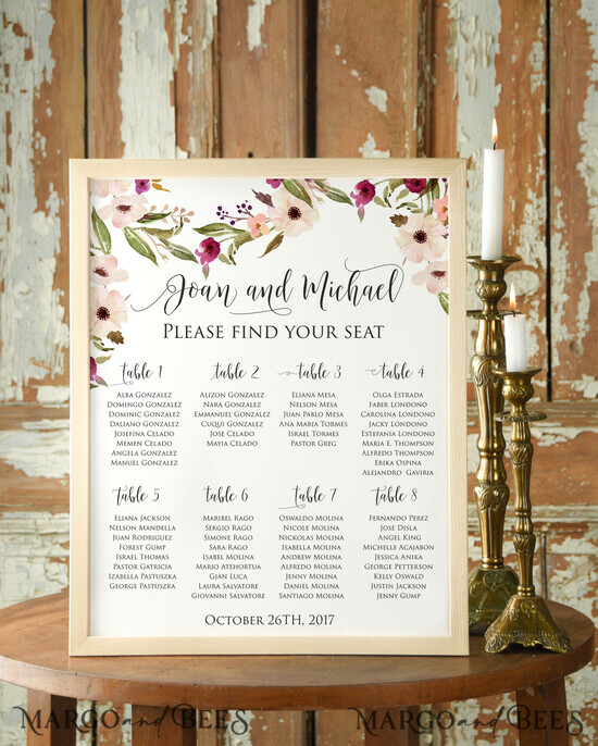 TABLE PLANS AND WEDDING WELCOME SIGNS watercolor wedding table plan 7/Boho/PL