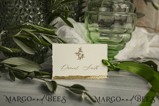 PLACE CARDS / TABLE CARDS Romantic Boho/ Botanical/ Floral Elegant Wedding Place Cards with Gold Flakes 19/DEsu2/w
