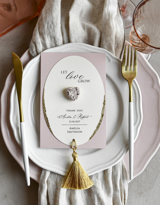 MENU & PROGRAMS romantic 3-in-1 Wedding Menu, Place Card and Plantable Favor Gift | Personalized Let Love Grow Wedding Favor 01/3in1/m