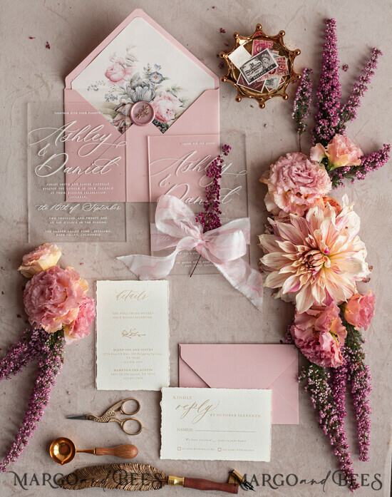 WEDDING INVITATIONS modern calligraphy / fine art Fine Art Acrylic Wedding Invitation, Real heather Floral Wedding Invitation, French Provence Invitation suite, Wreath Monogram wedding invitation suite, Deckled Edge Invites, Torn Edge Wedding Invitations golden, Fine Art Wedding Invitation Suite, Deckled Edge Paper 01/DEsuAC/z