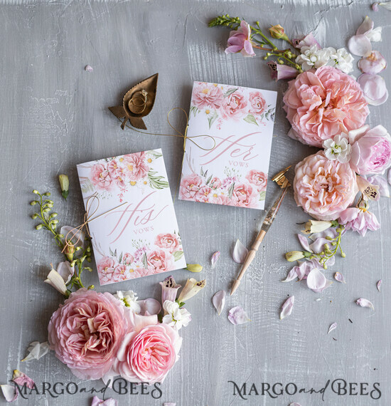 WEDDING VOWS modern Wedding vows custom card, Personalized Wedding Vow Booklets, Personalised Wedding Vow Books, Custom Vow Books, Pink Floral Wedding Vows Book 200/ROSEKAL/WV