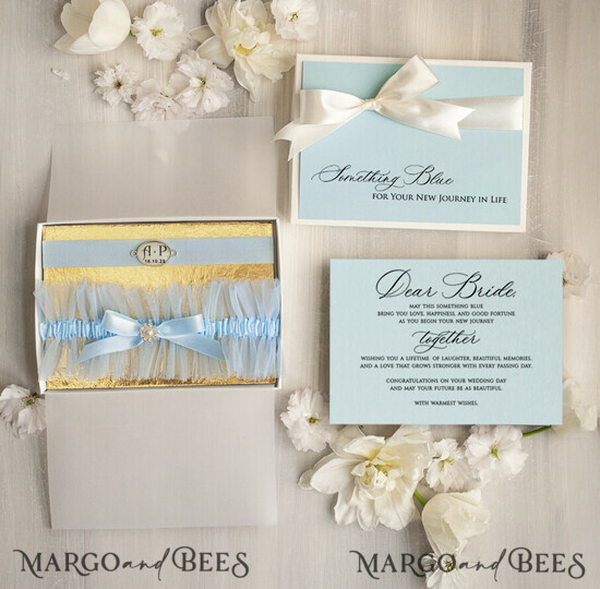 BRIDE bolero, robes, garter GARTER FOR BRIDE Set of Two gartes, personalised wedding garter in box, something blue tulle garter & personalised toss set, garter for bride, 14/grTulg/GRSet