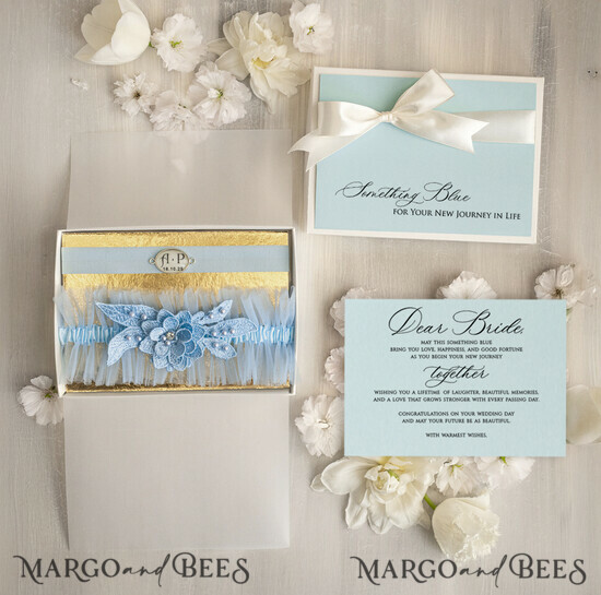 BRIDE bolero, robes, garter GARTER FOR BRIDE Set of Two gartes, personalised wedding garter in box, something blue tulle garter & personalised toss set, garter for bride, 13/grTulg/GRSet