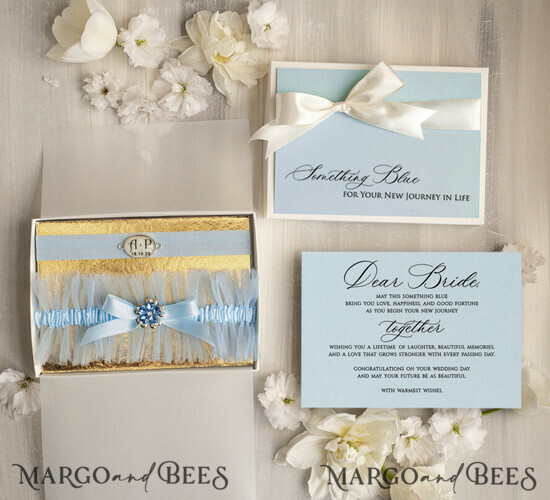 BRIDE bolero, robes, garter GARTER FOR BRIDE Set of Two gartes, personalised wedding garter in box, something blue tulle garter & personalised toss set, garter for bride, 16/grTulg/GRSet