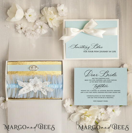 BRIDE bolero, robes, garter GARTER FOR BRIDE Set of Two gartes, personalised wedding garter in box, something blue tulle garter & personalised toss set, garter for bride, 18/grTulg/GRSet