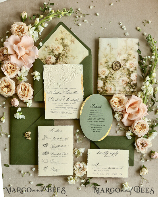 WEDDING INVITATIONS embossed invites  Wedding Invitation, Golden deboss Roses Floral Wedding Invitation,  03/emBbow/z