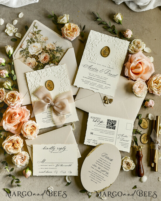 WEDDING INVITATIONS embossed invites  Wedding Invitation, Golden deboss Roses Floral Wedding Invitation,  02/emBbow/z
