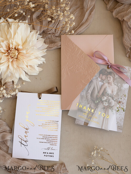 THANK YOU CARDS photo gold vellum plexi Printed vellum Wedding Phcustomoto Thank You Cards, Modern Wedding Thank You Cards with Photo, Minimalist Thank You Cards Wedding 08/VelMgld/Thcard