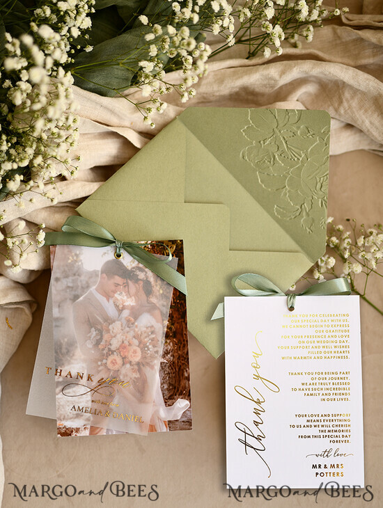 THANK YOU CARDS photo gold vellum plexi Printed vellum Wedding Photo Thank You Cards, Modern Wedding Thank You Cards with Photo, Minimalist Thank You Cards Wedding 07/VelMgld/Thcard