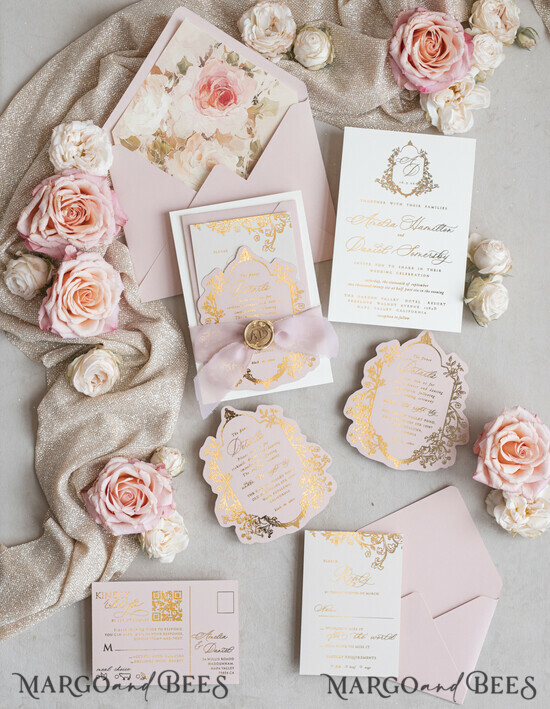 WEDDING INVITATIONS Vintage Baroque Vintage Baroque Wedding Invitation suite  Beige Golden Fine art Roses Wedding Invitations with rsvp Victorian wedding crest Chinoiserie Invites Royal Ornamental frame 11/BRque/z25