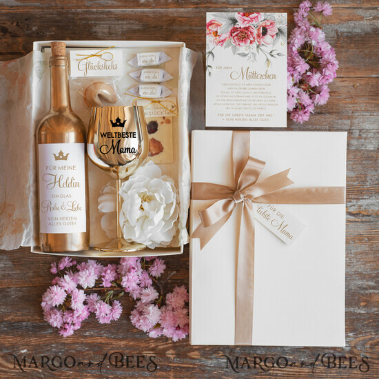 Geschenke zum Muttertag Geschenkset Entspannung Geschenkidee zum Muttertag: Goldenes Schnapsglas & Flaschenetikett – Geschenkset für Mama mit Glückwünschen 01/klwno/BMaDE