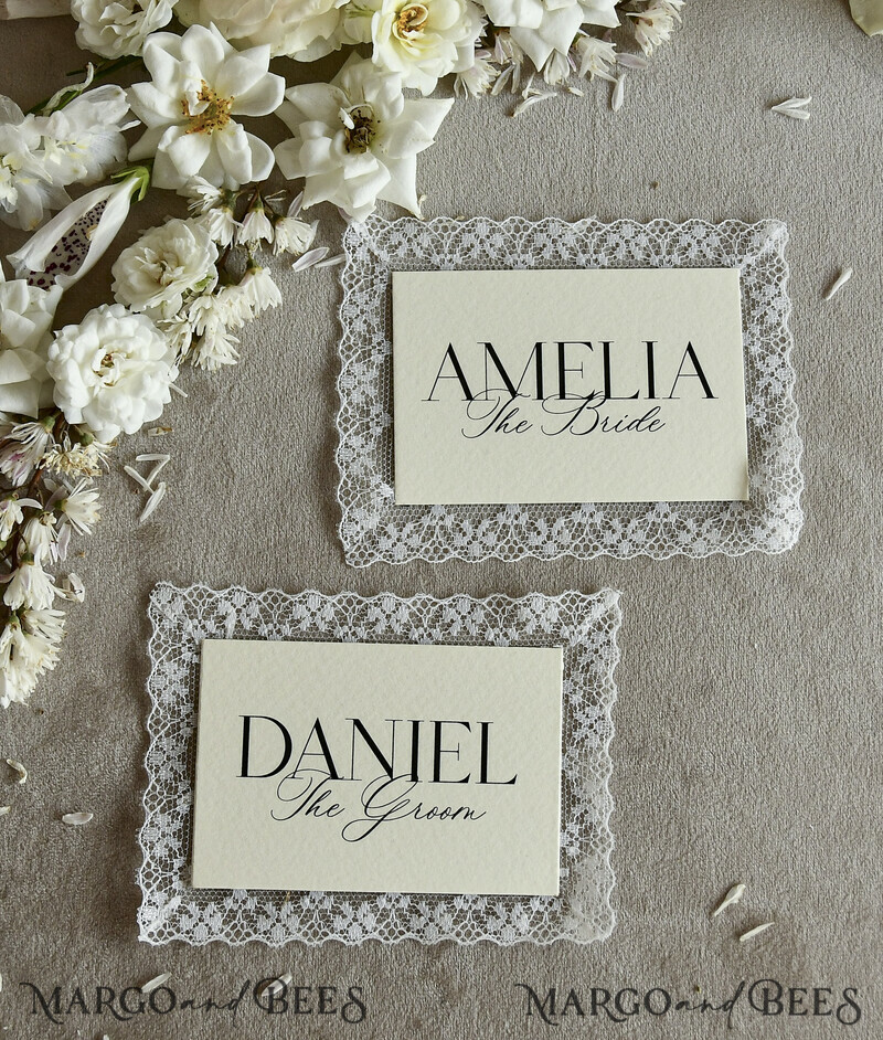 PLACE CARDS / TABLE CARDS Lace Romantic Lace ivory Wedding Place Cards, Elegant Name Tags for Your Wedding Tables, 