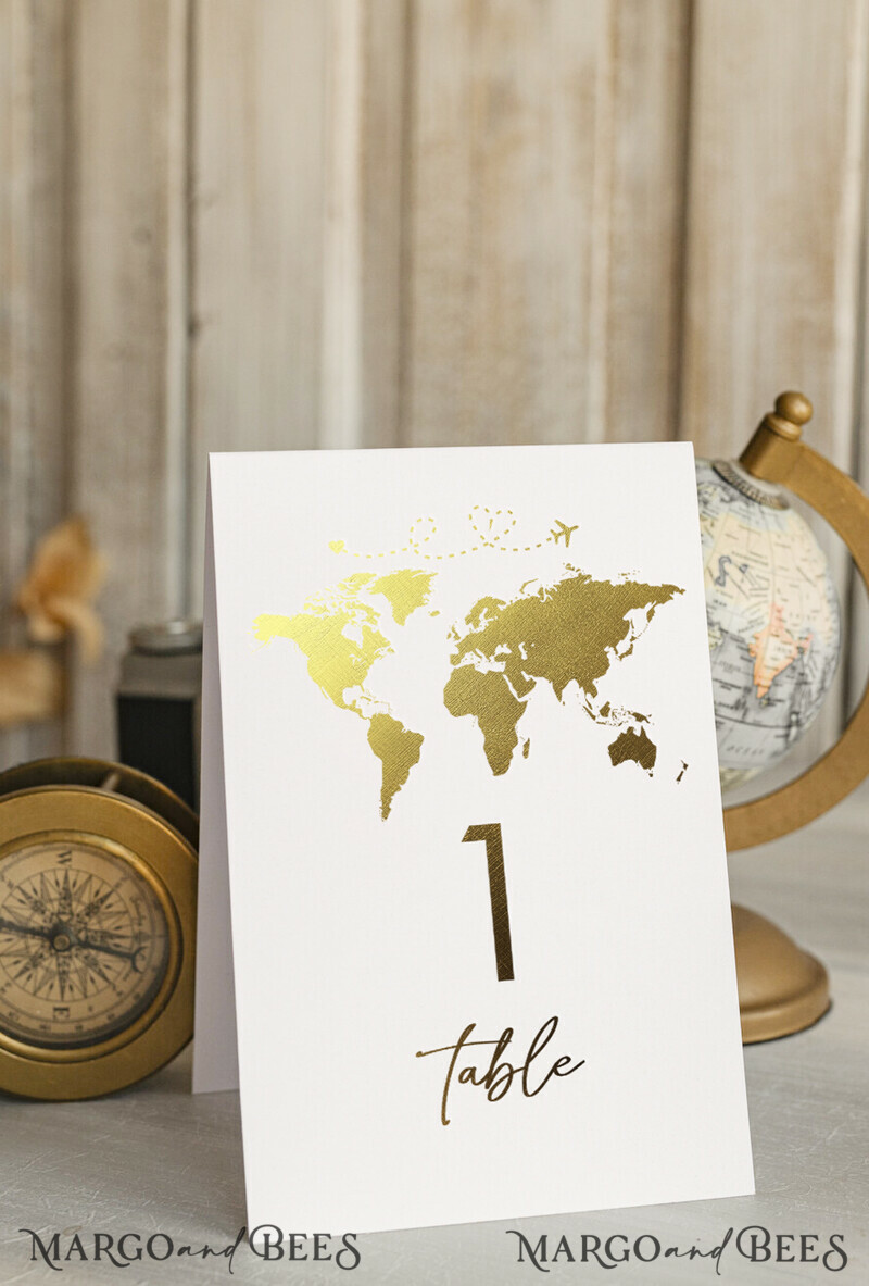 TABLE DECOR SIGNS Beach/marine/ Destionation Wedding Theme Gold Travel Passport Wedding Table Number – Luxury Tent Card, ivory wedding stationery, tent table numbers