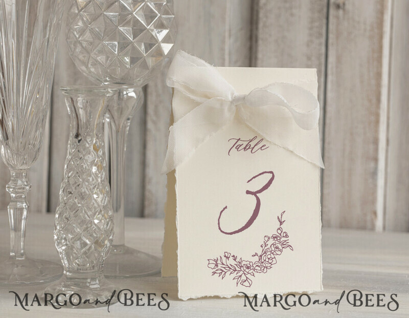 TABLE DECOR SIGNS glitter Elegant Hand Torn Edge with silk ribbon Wedding Table Number – Luxury Vintage Ivory Tent Card