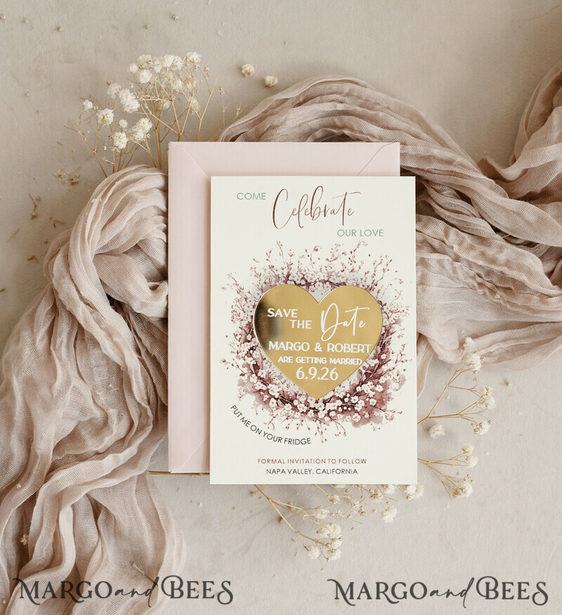SAVE THE DATES acrylic gold magnets Personalised Gold Acrylic Save the Date Magnet and Boho Card, Gold Wedding Save The Dates Plexi Magnets, Wedding Boho Save The Date Cards